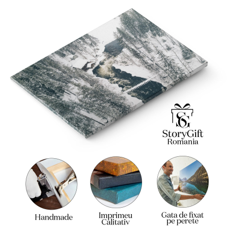 Tablou canvas cu peisaj montan, iarna, zapada, pod, rau, multicolor 40x25CM [1]