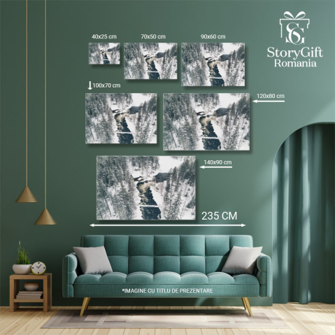 Tablou canvas cu peisaj montan, iarna, zapada, pod, rau, multicolor 40x25CM [4]