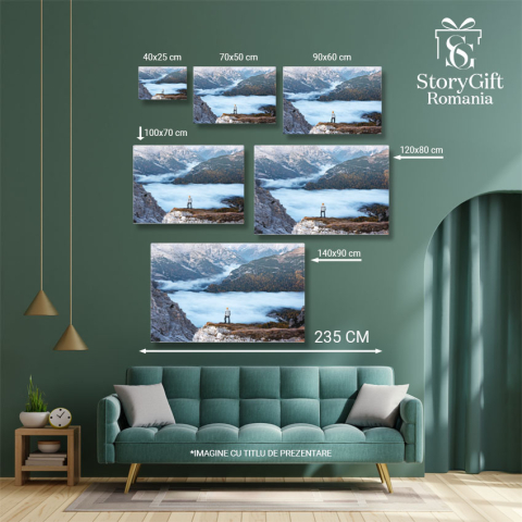 Tablou canvas cu peisaj, munte, stanca, padure, nori, toamna, multicolor 40x25CM [4]