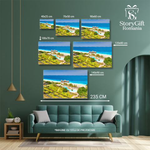 Tablou canvas cu peisaj, ocean, apa, resort, palmieri, plaja, multicolor 40x25CM [4]