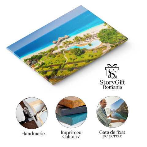 Tablou canvas cu peisaj, ocean, apa, resort, palmieri, plaja, multicolor 40x25CM [1]