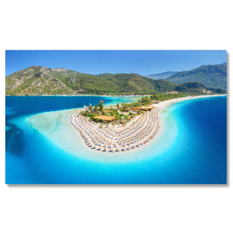 Peisaje cu Drona - Tablou canvas cu peninsula, munti, mare, palmieri, cer, multicolor 40x25CM