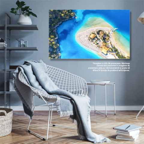 Tablou canvas cu peninsula, plaja, stanci, mare, sezlonguri, multicolor 40x25CM [2]