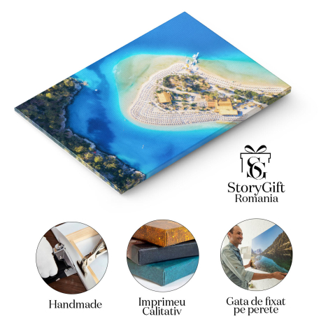 Tablou canvas cu peninsula, plaja, stanci, mare, sezlonguri, multicolor 40x25CM [1]