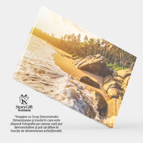 Tablou canvas cu plaja, valuri, mare, palmieri, padure, apus, multicolor 40x25CM [3]