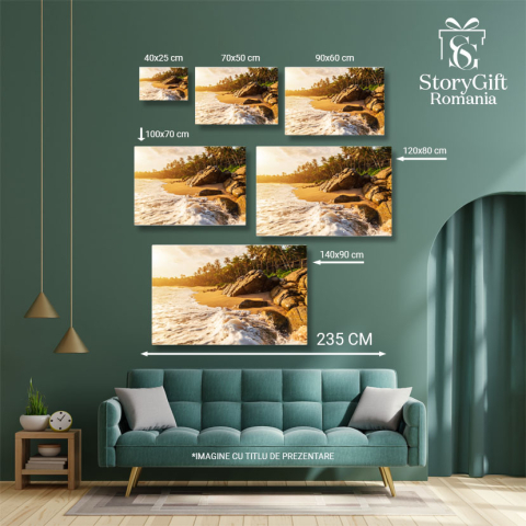 Tablou canvas cu plaja, valuri, mare, palmieri, padure, apus, multicolor 40x25CM [4]