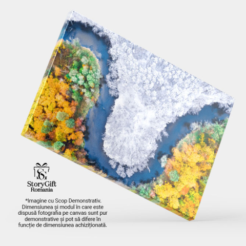 Tablou canvas cu priveliste aeriana, drona, rau, iarna, toamna, padure, multicolor 40x25CM [3]