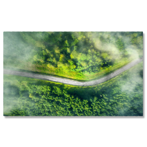 Peisaje cu Drona - Tablou canvas cu priveliste aeriana, nori, sosea, padure, natura, multicolor 40x25CM