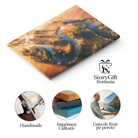 Tablou canvas cu rau, apus de soare, raze de lumina, copaci, nori, multicolor 40x25CM [1]