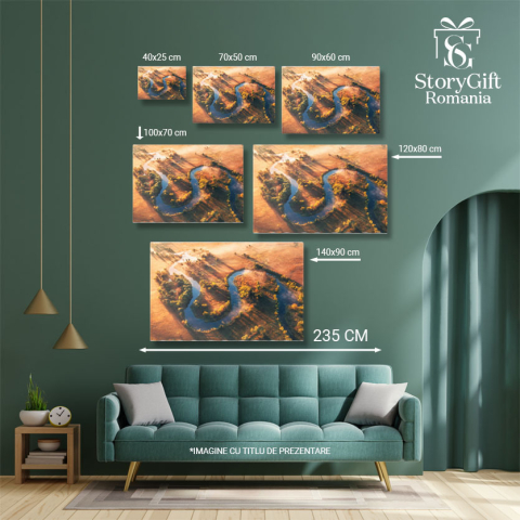 Tablou canvas cu rau, apus de soare, raze de lumina, copaci, nori, multicolor 40x25CM [4]