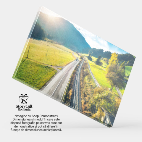 Tablou canvas cu raze de lumina, cale ferata, sosea, munti, multicolor 40x25CM [3]