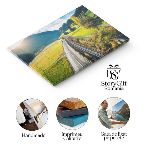 Tablou canvas cu raze de lumina, cale ferata, sosea, munti, multicolor 40x25CM [1]