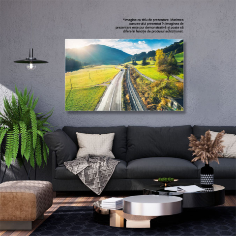 Tablou canvas cu raze de lumina, cale ferata, sosea, munti, multicolor 40x25CM [2]