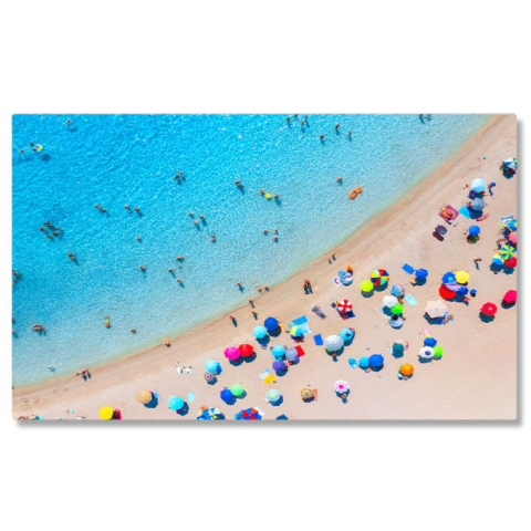 Plajă - Tablou canvas cu umbrele, plaja, nisip, mare, valuri, vara, multicolor 40x25CM