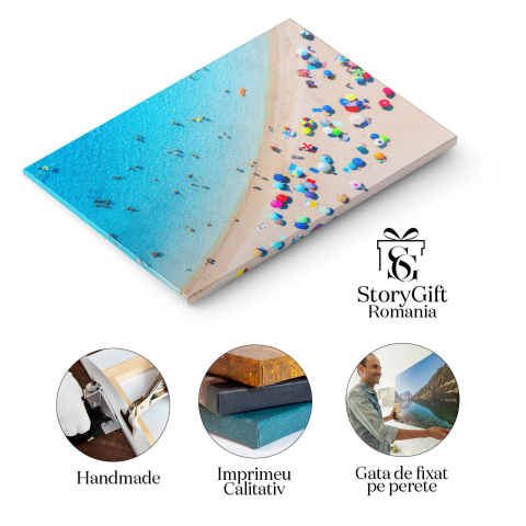 Tablou canvas cu umbrele, plaja, nisip, mare, valuri, vara, multicolor 40x25CM [1]