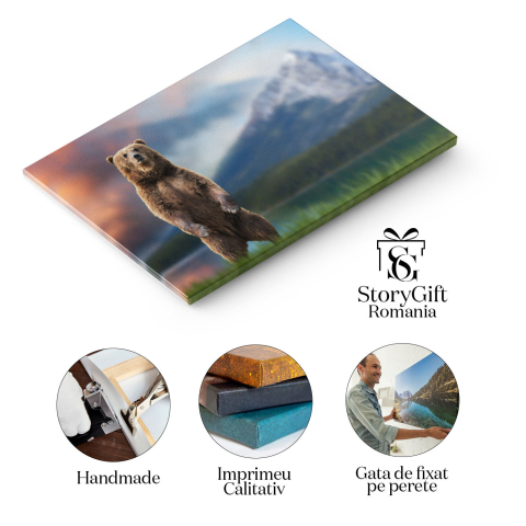Tablou canvas cu urs, animal, cer, apus, nori, munte, padure, multicolor 40x25CM [1]
