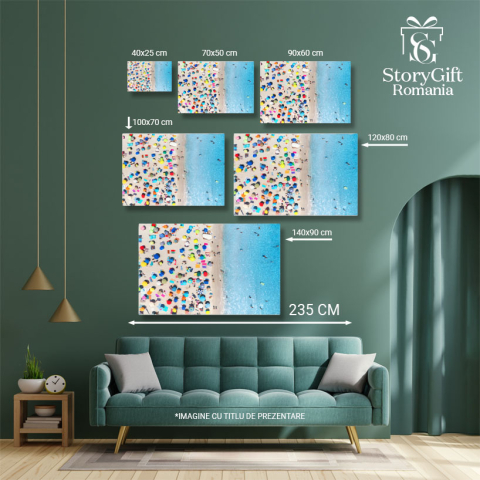Tablou canvas cu vacanta, plaja, mare, umbrele, colac, drona, vara, multicolor 40x25CM [4]