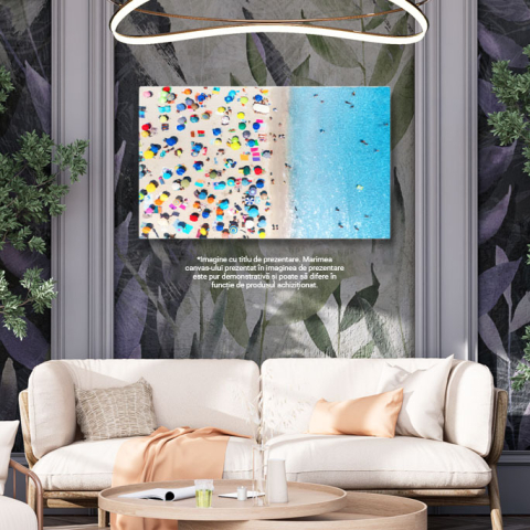 Tablou canvas cu vacanta, plaja, mare, umbrele, colac, drona, vara, multicolor 40x25CM [2]
