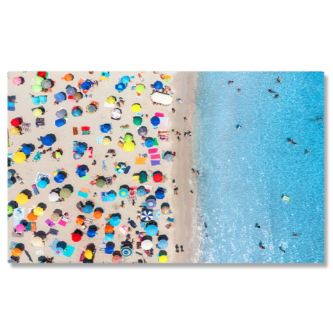 Plajă - Tablou canvas cu vacanta, plaja, mare, umbrele, colac, drona, vara, multicolor 40x25CM