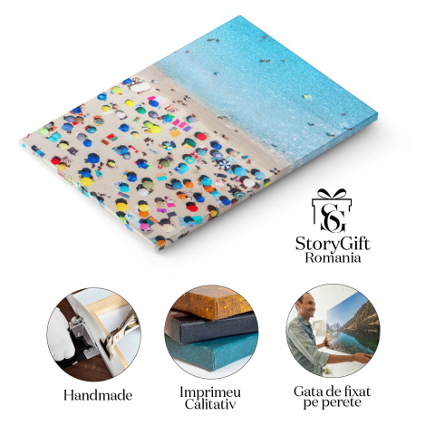 Tablou canvas cu vacanta, plaja, mare, umbrele, colac, drona, vara, multicolor 40x25CM [1]