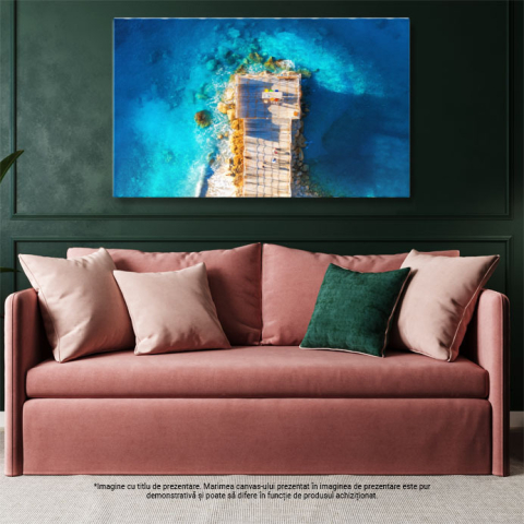 Tablou canvas cu vedere aeriana, dig din lemn, ocean, apus, multicolor 40x25CM [2]