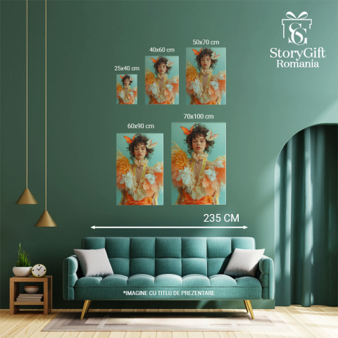 Tablou Canvas Cuibul de Frumusețe Un Portret Inspirat de Păsări Fata cu Pene Colorate , Pictura Digitala 40x25CM [3]