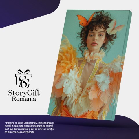 Tablou Canvas Cuibul de Frumusețe Un Portret Inspirat de Păsări Fata cu Pene Colorate , Pictura Digitala 40x25CM [4]