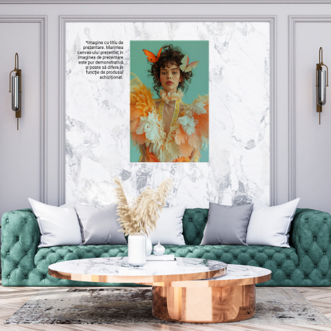 Cuibul de Frumusețe - Tablou Canvas cu Portret Inspirat de Păsări - Fata cu Pene Colorate, Marime 40x25CM [2]