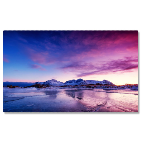 Calea Lactee - Tablou Canvas Culmea Muntelui si Gheata pe Suprafata Lacului Inghetat, Norvegia, Iarna, Peisaj Montan 3148 40x25CM