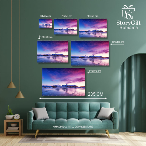 Tablou Canvas Culmea Muntelui si Gheata pe Suprafata Lacului Inghetat, Norvegia, Iarna, Peisaj Montan 3148 40x25CM [4]