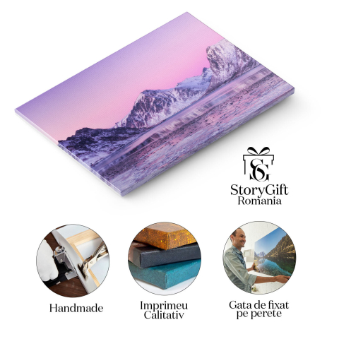 Tablou Canvas Culmea Muntelui si Reflectia in Apa Lacului, Norvegia, Gheata, Iarna, Peisaj Montan 3152 40x25CM [1]