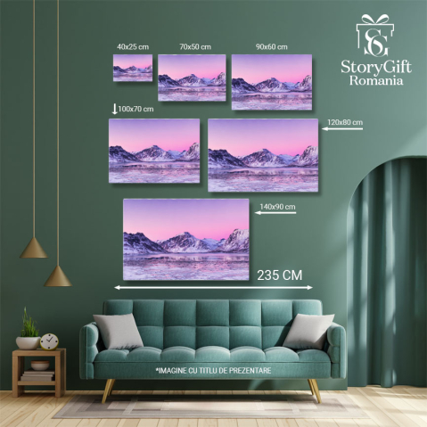 Tablou Canvas Culmea Muntelui si Reflectia in Apa Lacului, Norvegia, Gheata, Iarna, Peisaj Montan 3152 40x25CM [4]