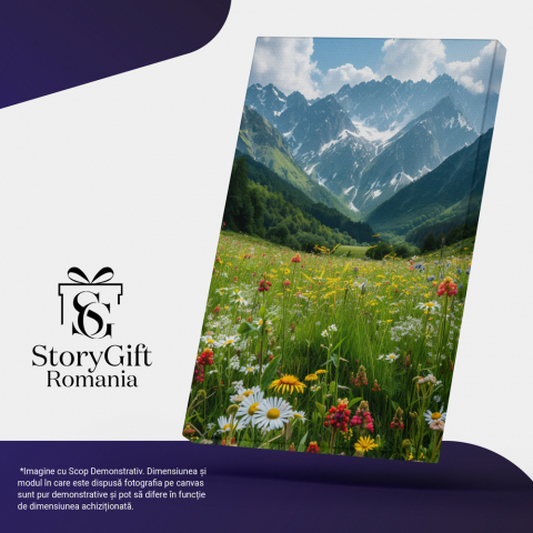 Tablou Canvas: Culoarea Optimismului Contagios Florile pe Campiile ce Privesc Muntii Pietrosi Pictura Digitala 60x40CM [2]
