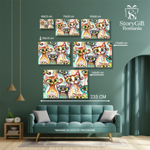 Tablou Canvas: Culori neobișnuite pe blana pisicilor - Pictură abstractă cu pisici 40x25CM [4]