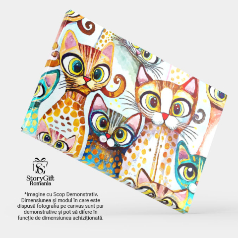 Tablou Canvas: Culori neobișnuite pe blana pisicilor - Pictură abstractă cu pisici 40x25CM [3]