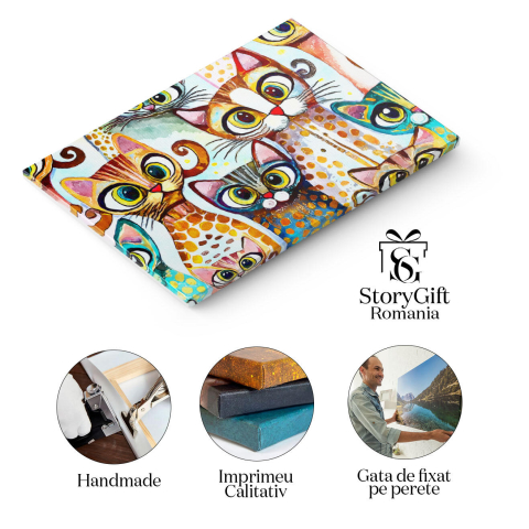 Tablou Canvas: Culori neobișnuite pe blana pisicilor - Pictură abstractă cu pisici 40x25CM [1]