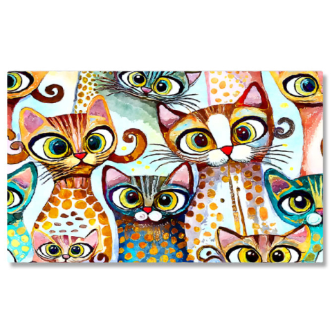 Diverse - Tablou Canvas: Culori neobișnuite pe blana pisicilor - Pictură abstractă cu pisici 40x25CM