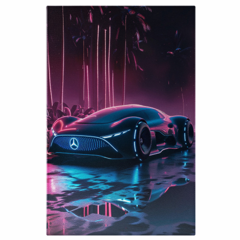 Vehicule - Tablou Canvas - Culori Roz și Albastru Reflectate pe o Mașină Futuristă: Reflexia Viitorului, Marime 40x25CM