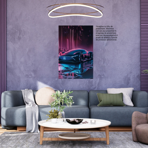 Tablou Canvas - Culori Roz și Albastru Reflectate pe o Mașină Futuristă: Reflexia Viitorului, Marime 40x25CM [2]