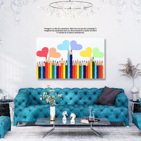 Tablou Canvas: Culori si Creativitate intr-o Pictura Jucausa - Creioane Colorate, Copii, Creatie 40x25CM [2]