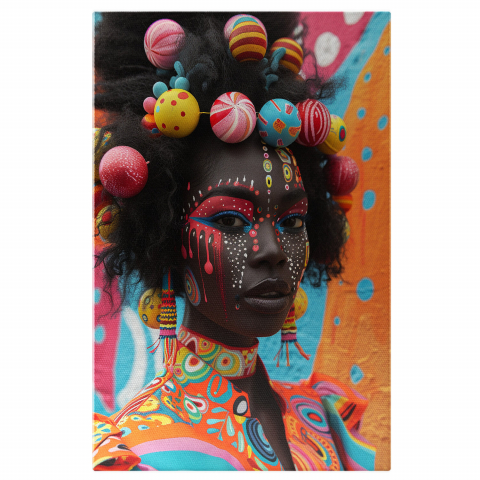 Culorile din Africa - Femeie cu Bluza Colorată și Mingi în Păr, Marime 40x25CM