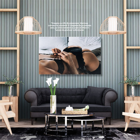 Tablou Canvas - Cuplu seducator, lenjerie neagra, atmosfera intima, dormitor 40x25CM [2]