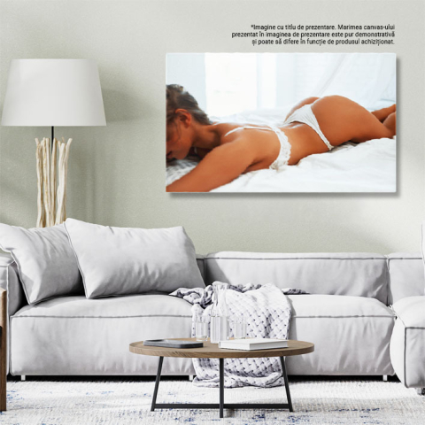Tablou Canvas Cuplu Sexy in Dormitor, corp, perfect, femeie, sexy, nud, tanar, frumoasa, model, atragatoare, senzuala, erotica, subtire, gol, lenjerie. 4007 40x25CM [2]