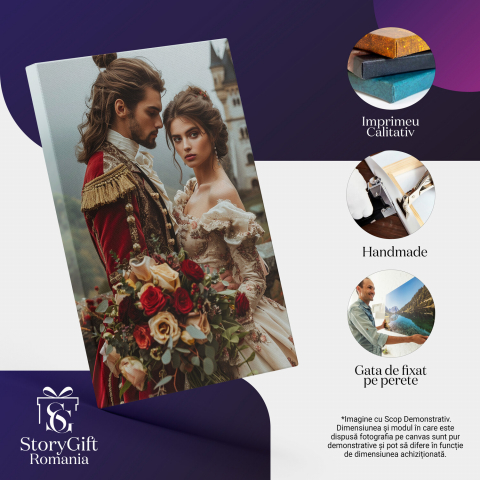 Cuplul Medieval - Fata în Rochie Albă cu Cercei și Prințul Fermecător - Pictură Digitală, Marime 40x25CM [1]