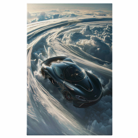 Cursa Mașinii Negre pe Pista de Nori - Cercul Vieții în Viteză, Marime 40x25CM