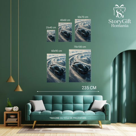 Cursa Mașinii Negre pe Pista de Nori - Cercul Vieții în Viteză, Marime 40x25CM [2]