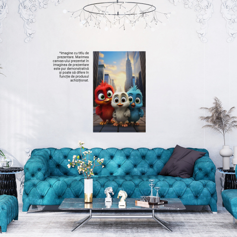 Trei Păsări Prietene Plimbându-se pe Stradă - Pictură Digitală, Marime 40x25CM [3]