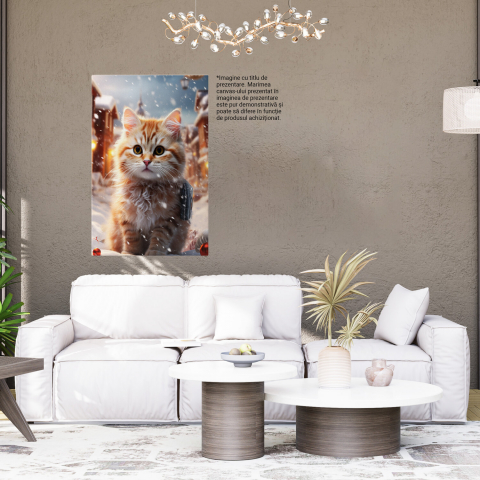 Pisicuța Drăguță cu Ochii Mari și Privire Pătrunzătoare Jucându-se în Zăpadă - Pictură Digitală, Marime 40x25CM [3]