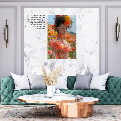 Fata cu Rochie Lunga în Câmpul de Dahlia, Marime 40x25CM [2]