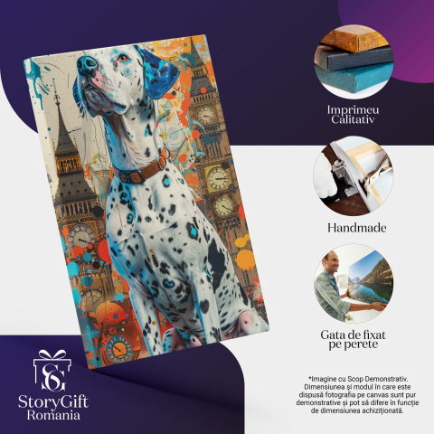 Dalmatianul Călător în Fața Big Ben-ului - Pictură Digitală cu Fundal Colorat, Marime 40x25CM [1]